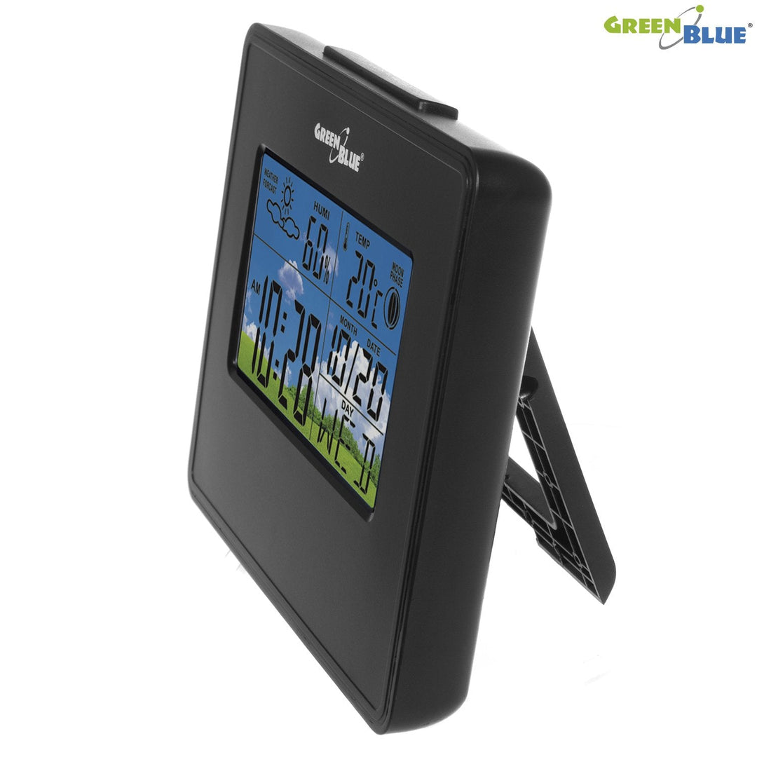 Vejrstation, ur, kalender, månefase GreenBlue GB148B sort