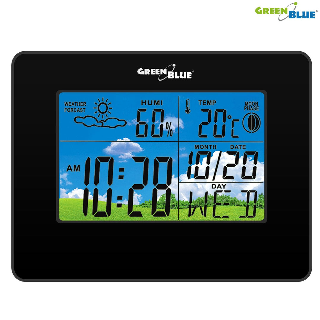 Vejrstation, ur, kalender, månefase GreenBlue GB148B sort