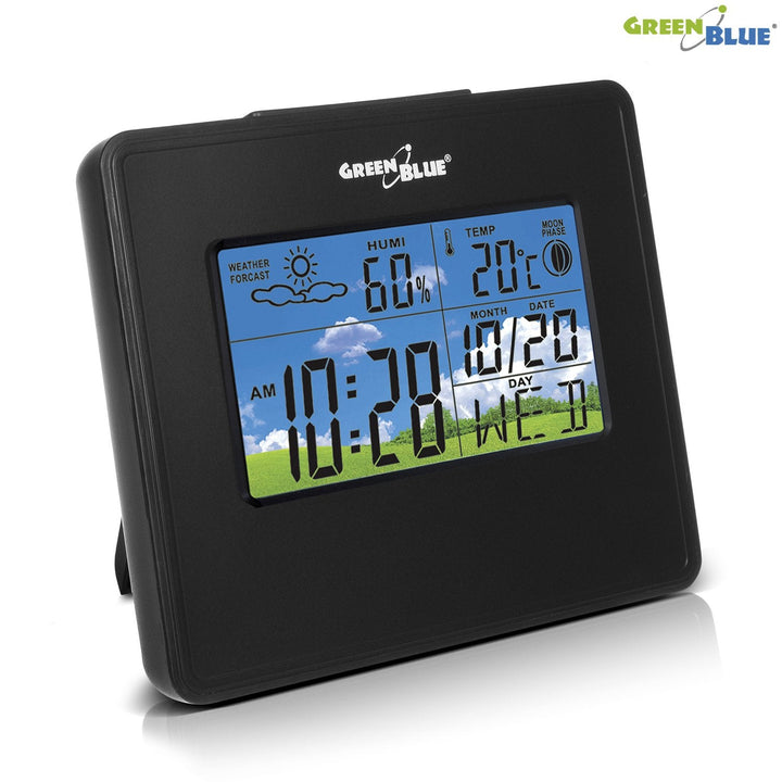 Vejrstation, ur, kalender, månefase GreenBlue GB148B sort