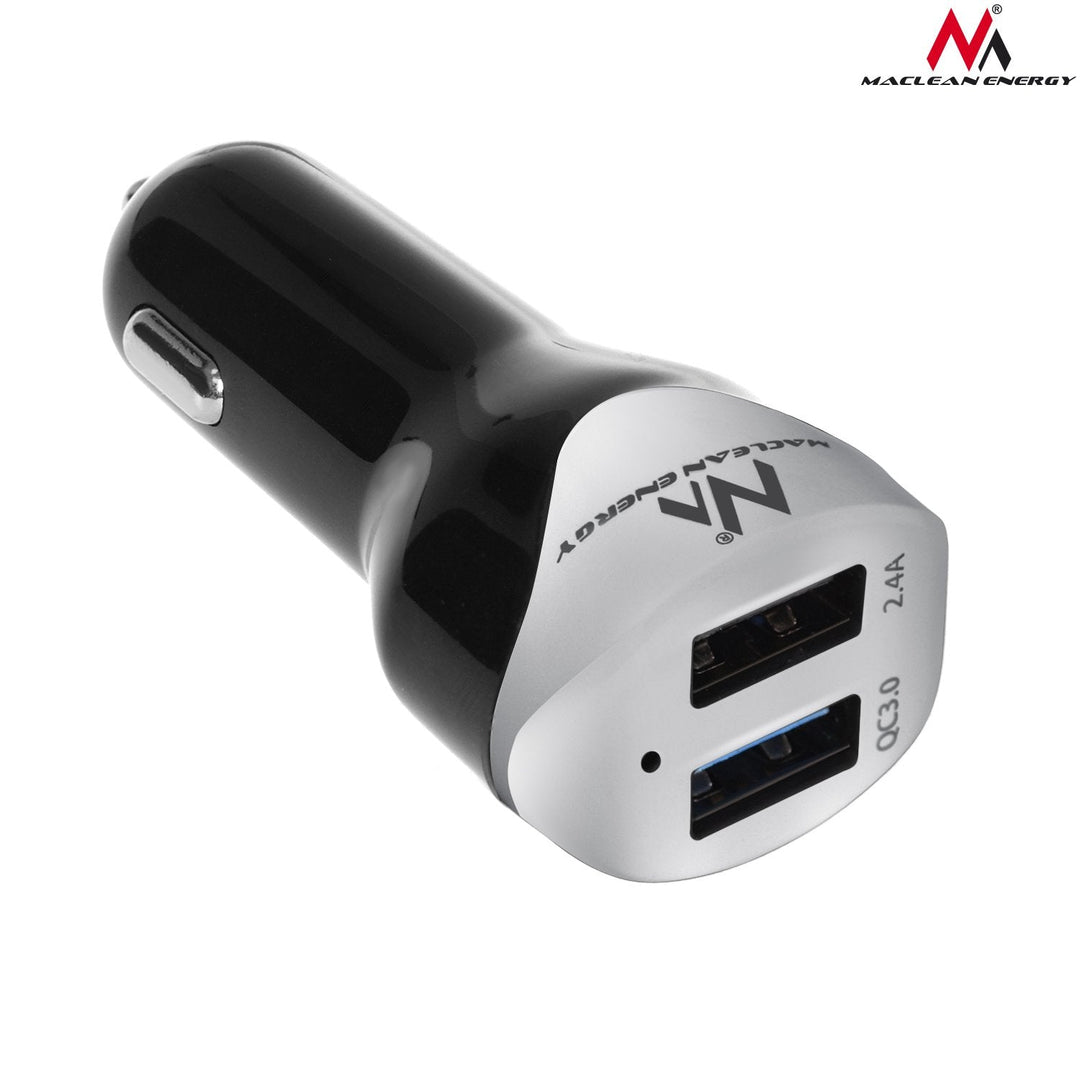 Biloplader max4,8A 2xUSB Maclean Energy MCE157 Qualcomm Quick Charge QC 3.0 plus kabel 1,5 m sølv