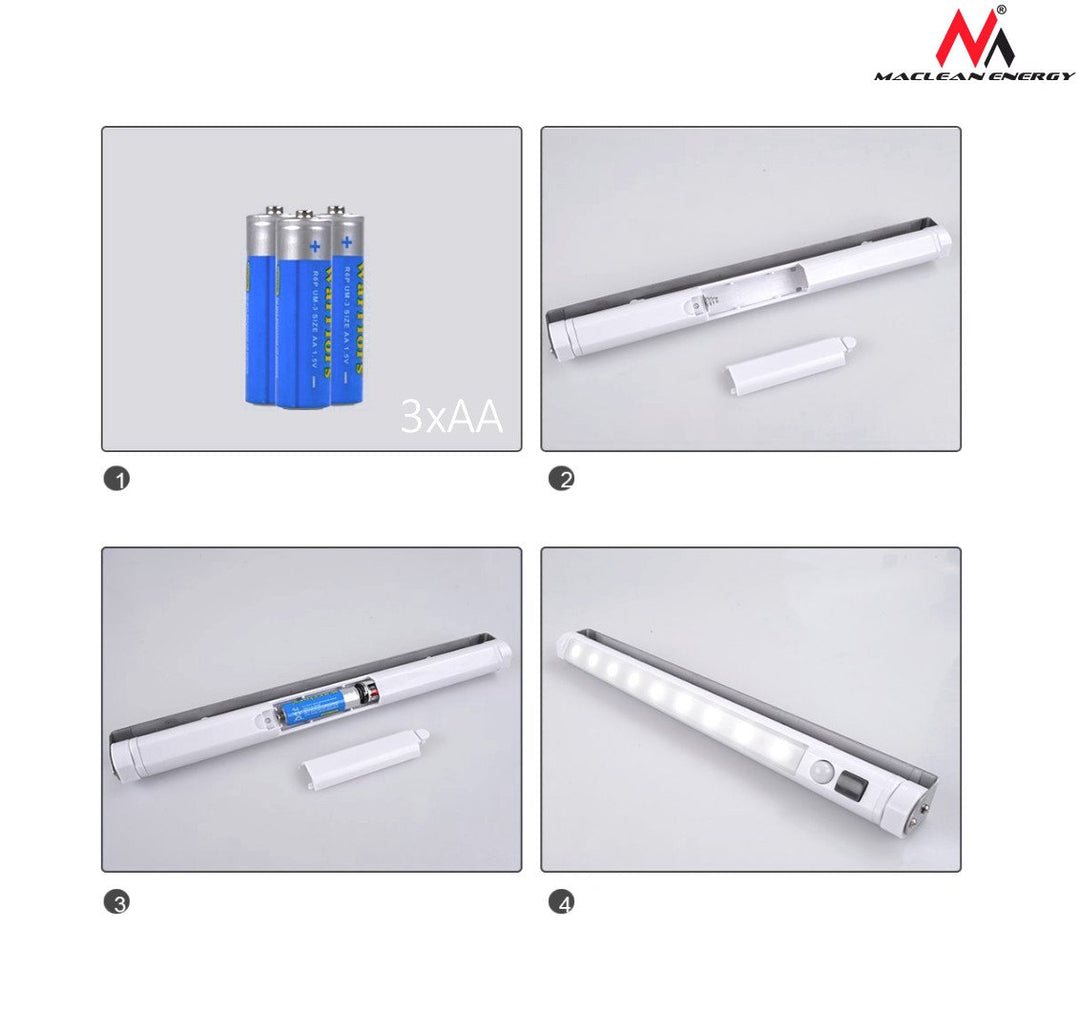 Maclean LED-køkkenlampe, underskabslampe 9 SMD, batteridrevet, PIR-sensor on/off, MCE166
