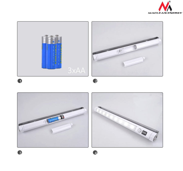 Maclean LED-køkkenlampe, underskabslampe 9 SMD, batteridrevet, PIR-sensor on/off, MCE166