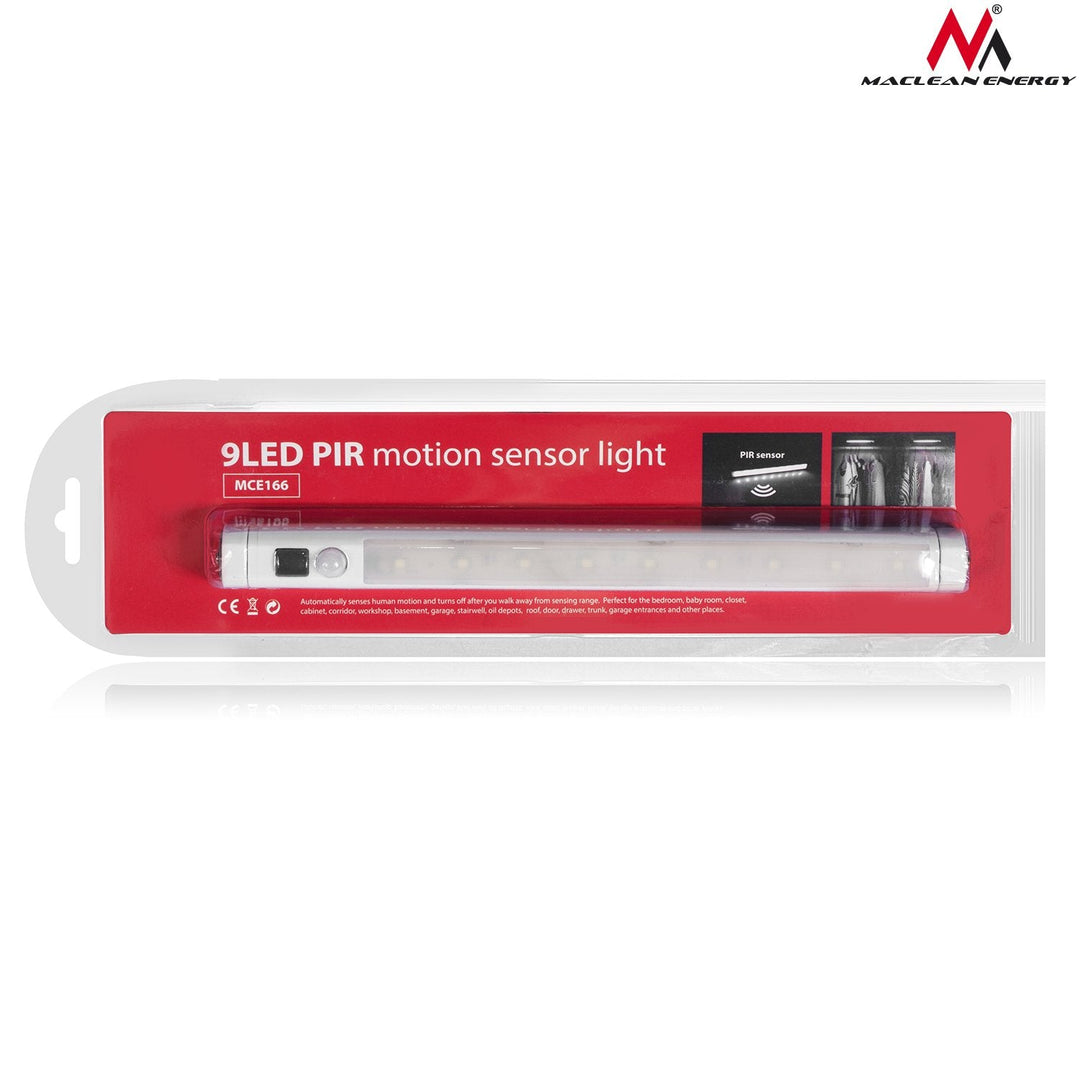 Maclean LED-køkkenlampe, underskabslampe 9 SMD, batteridrevet, PIR-sensor on/off, MCE166