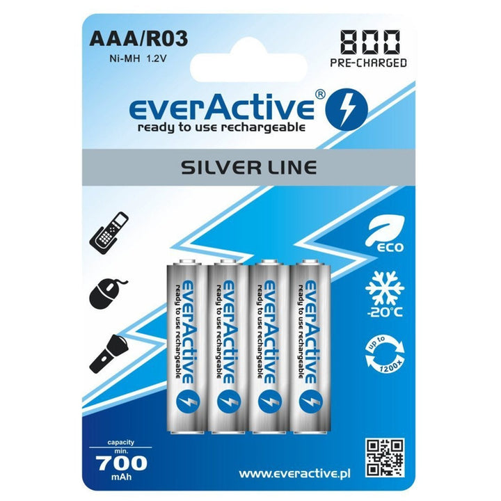 4x everActive R03/AAA 800mAh genopladelige batterier, høj kvalitet
