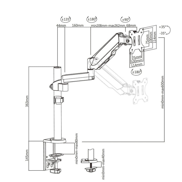 Maclean monitorholder, dobbelt arm, med gasfjeder, 17"-32", 8 kg, MC-775
