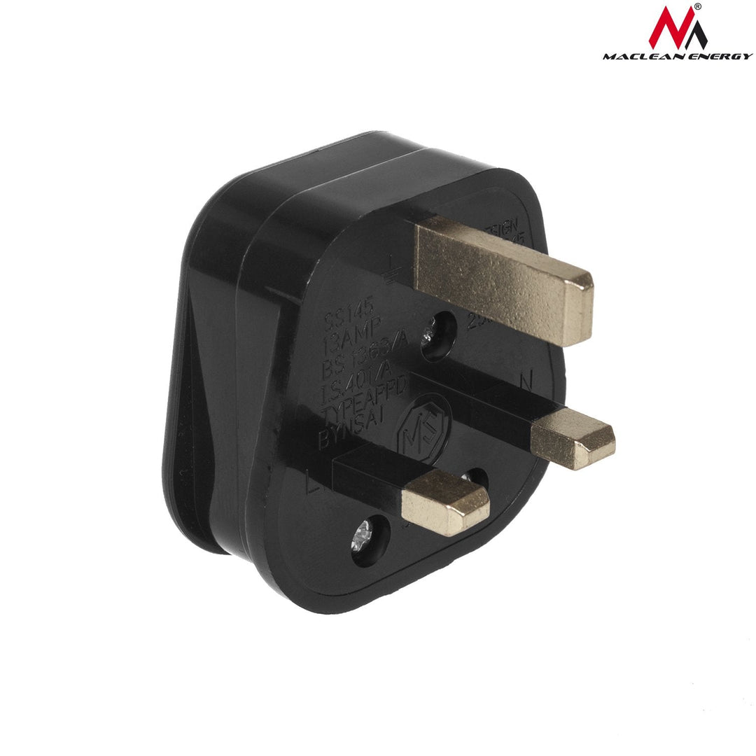 Sort UK-stik til montering på Maclean-kabel, model MCE193