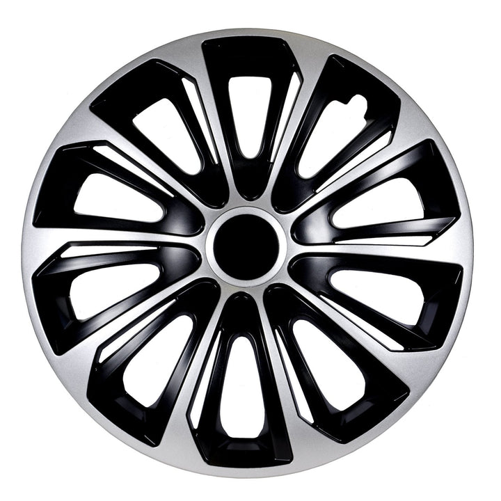 14" STRONG Duocolor sort-sølv hjulkapsler, 4 stk.