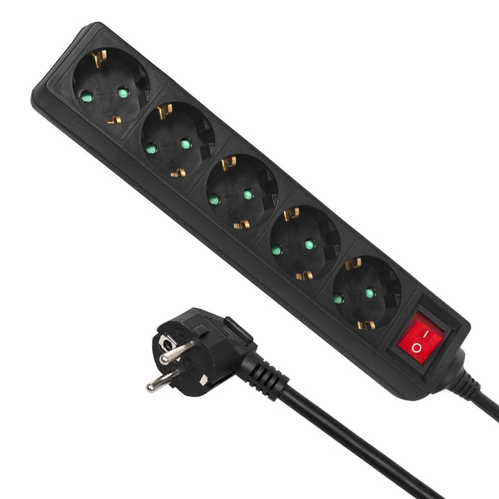 Maclean strømskinne, forlængerledning med 5 stik, med afbryder, sort, tysk type, 3500 W, 1,4 m, MCE226G