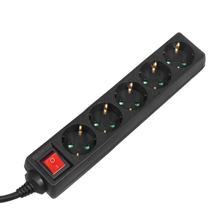 Strømforsyningsliste, forlængerledning med 5 stik, sort, tysk type, 5 m, Maclean Energy MCE227G, 3500 W