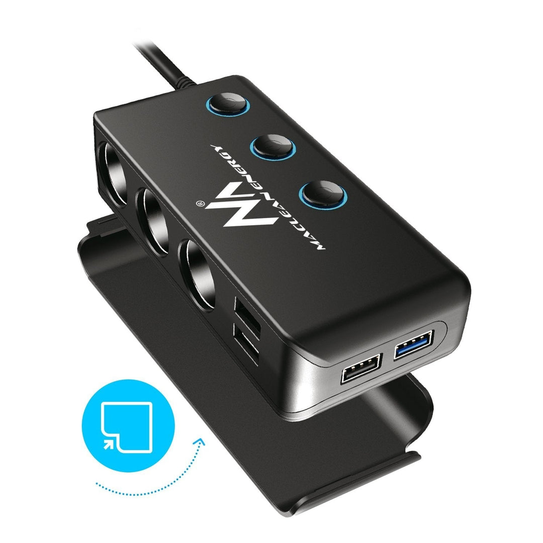 Bilcigaretstikfordeler, voltmeter, 3 cigaretstik, 1xQuick Charge 3.0, 3xUSB 6,8A, 1x Power Delivery 18W, Maclean MCE218, maks. 120W