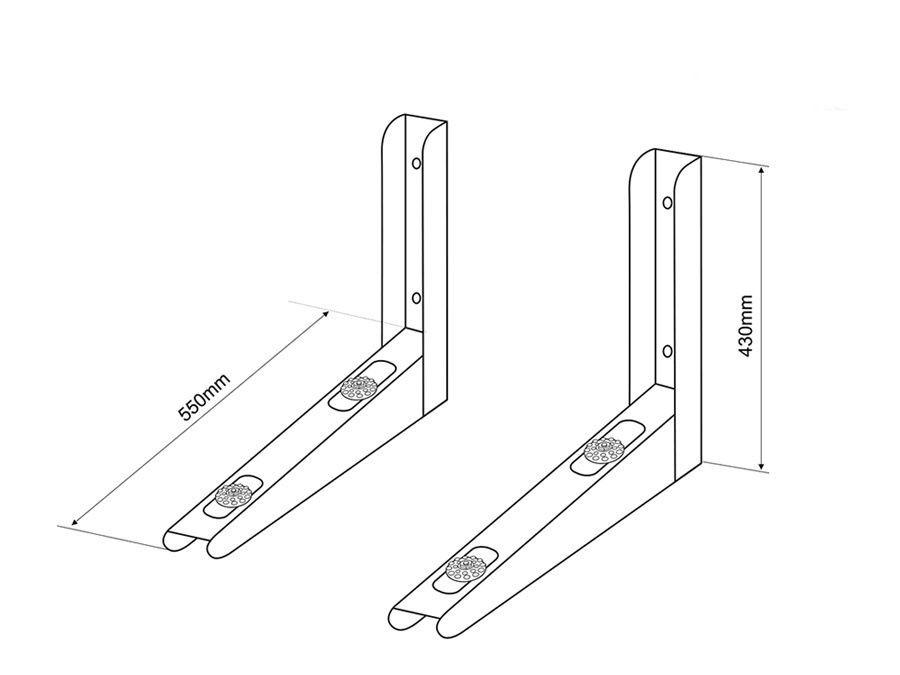 Maclean-holder til klimaanlæg/varmepumpe, armens længde 550 mm, galvaniseret stål, op til 200 kg, MC-624