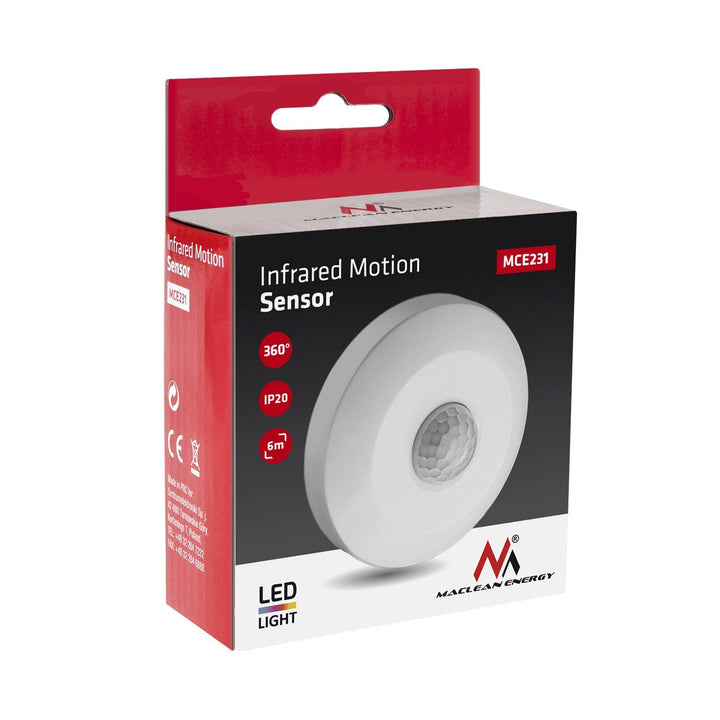 PIR-bevægelsessensor til loft Maclean Energy MCE231 max 100W (LED) rækkevidde 6m