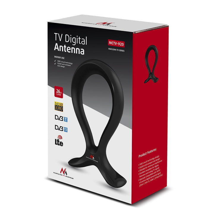 Indendørs tv-antenne 2-i-1 + hovedtelefonholder HDTV DVB-T/T2 HEVC LTE 100dBμV