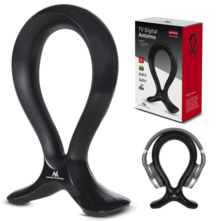 Indendørs tv-antenne 2-i-1 + hovedtelefonholder HDTV DVB-T/T2 HEVC LTE 100dBμV
