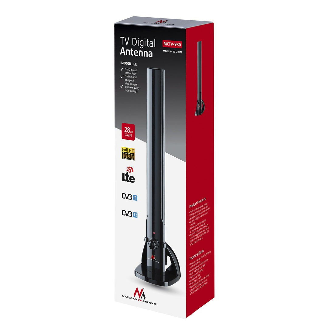Indendørs antenne HDTV-antenne DVB-T2 HEVC LTE DAB FM 100dBμV Forstærker Digital tv