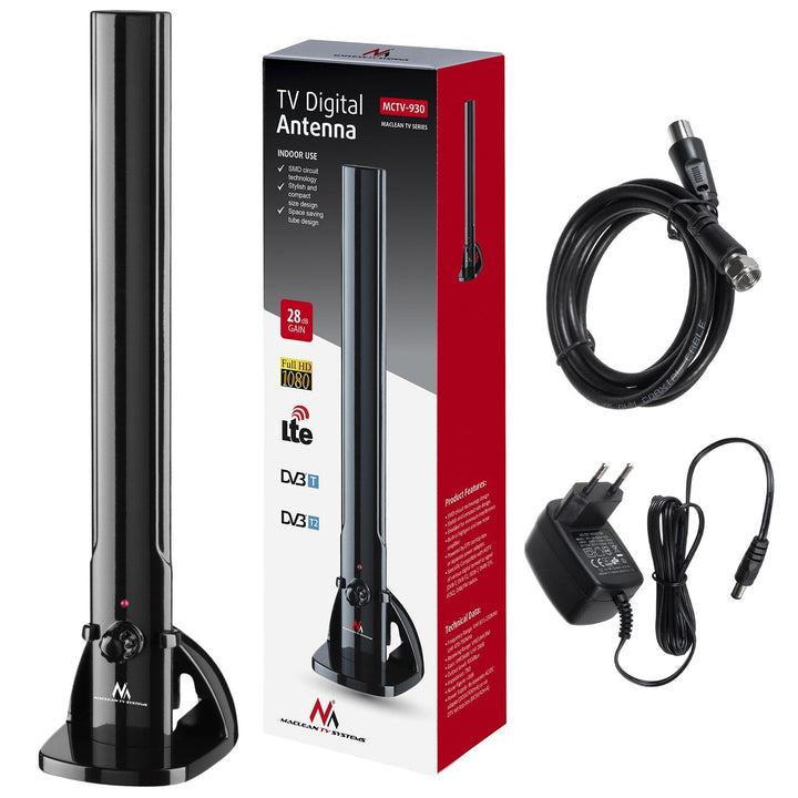 Indendørs antenne HDTV-antenne DVB-T2 HEVC LTE DAB FM 100dBμV Forstærker Digital tv