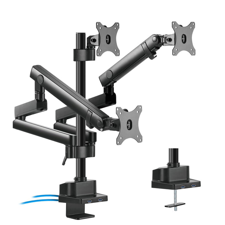 Maclean bordholder til 3 LCD-skærme, VESA 75x75 og 100x100, 2x USB 3.0, 17-27", 3x7 kg, MC-811