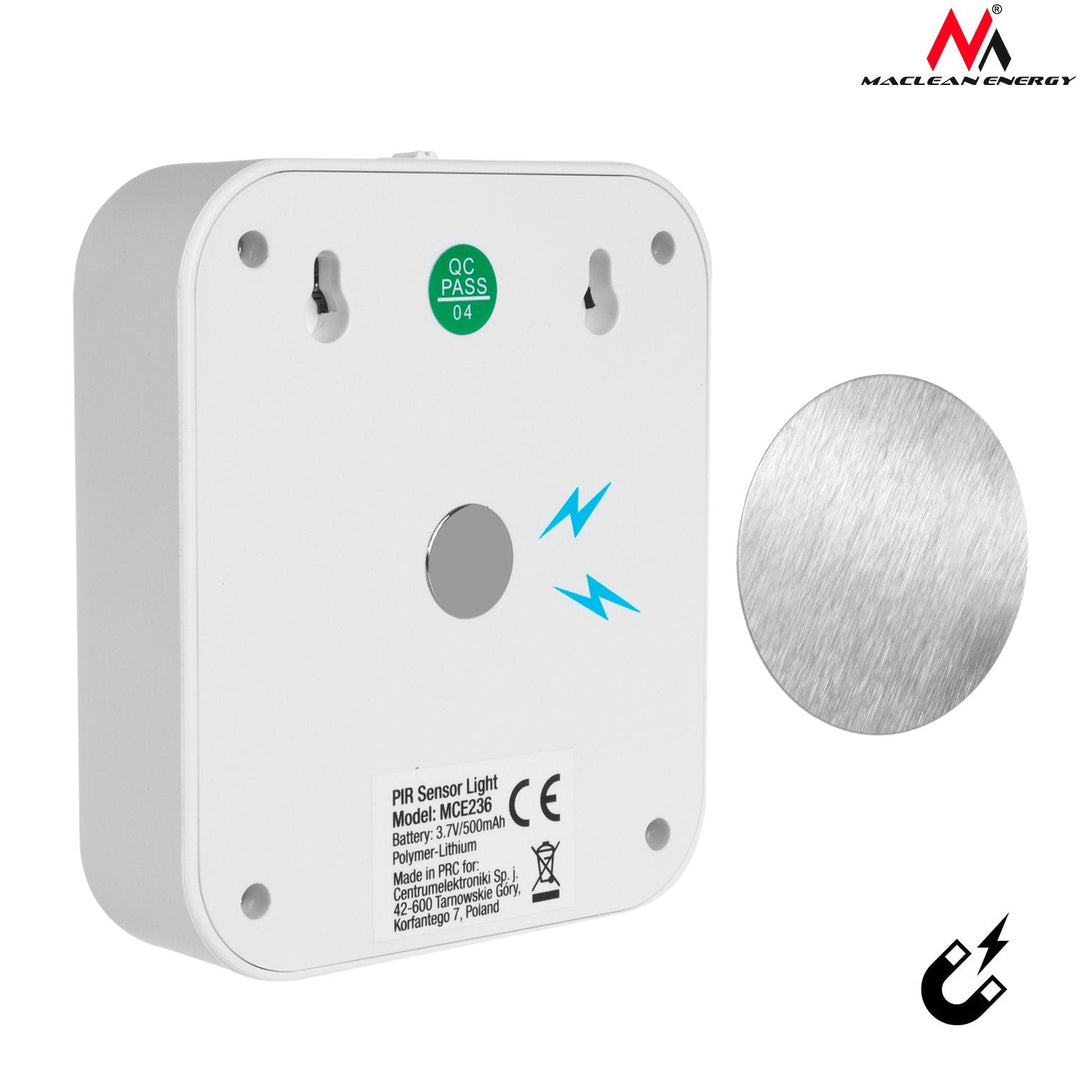 LED-trappelampe med bevægelsessensor Maclean MCE236, magnet, krog, temperatur 4000K, rækkevidde 3-4 m, akkumulator 3,7 V/500 mAh, 4 LED SMD2835
