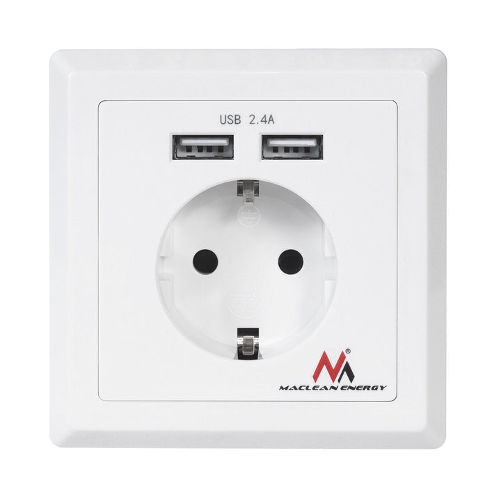 Schuko-stik Vægstik med 2x USB-opladningsporte 2,4 A 2x USB-opladningsstik USB Schuko-sikkerhedsstik ...