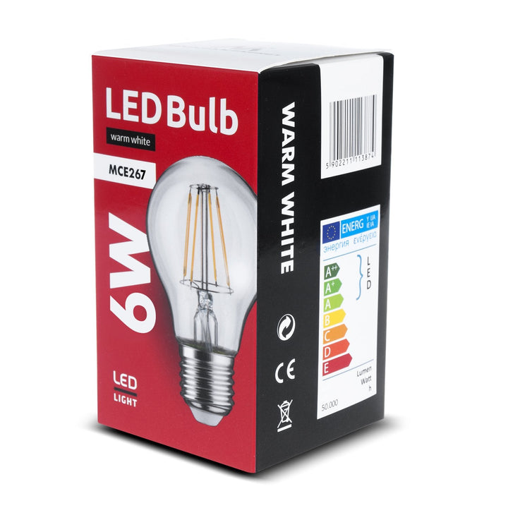 LED-glødepære E27, 6W 230V Maclean Energy MCE267 WW varm hvid 3000K 720lm retro edison dekorativ