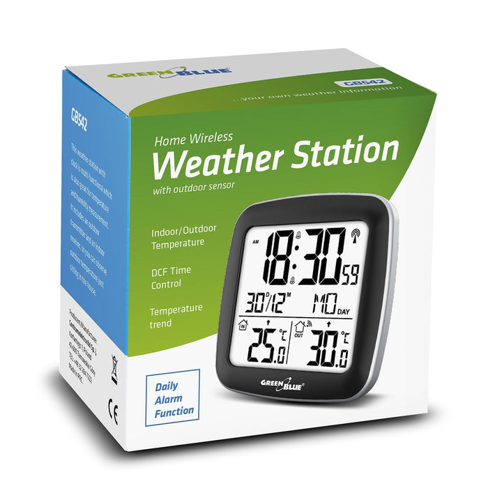 Trådløs vejrstation med DCF-system GreenBlue GB542 kalender, alarm