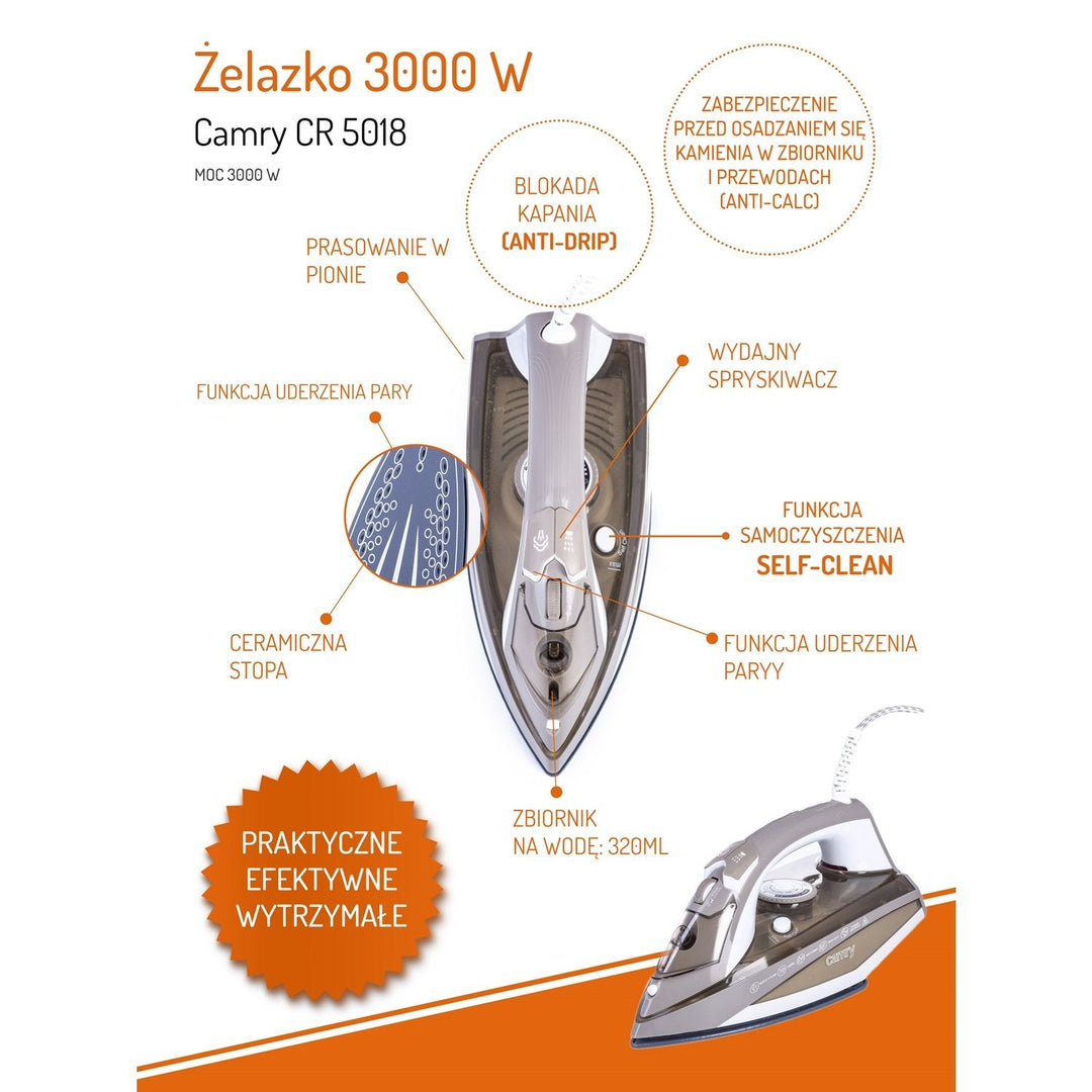 Camry CR 5018 Dampstrygejern 3000W ANTICALC ANTIDRIP