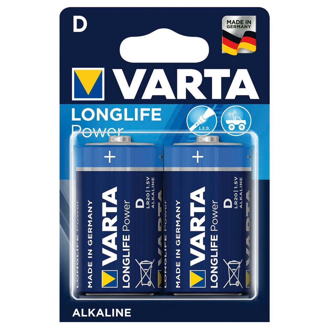 2x Varta Longlife Power R20 alkaliske batterier, høj kvalitet