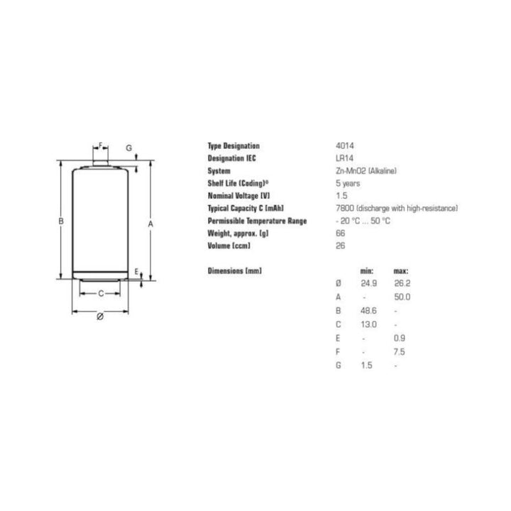 20x Varta Industrial R14/C alkaliske batterier Folie