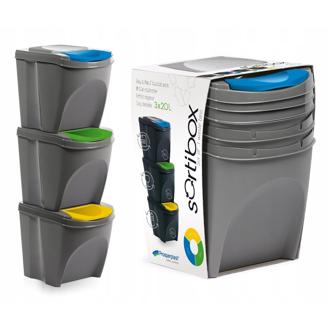Sortibox affaldssorteringskurv 3x25L grå