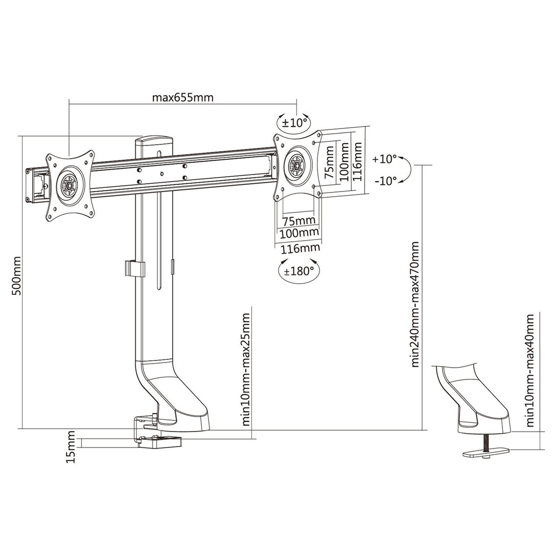 Holder til to skærme / dobbelt 17"-27" 14 kg Maclean MC-854 VESA 75x75 100x100 passer til MC-848 og MC-849