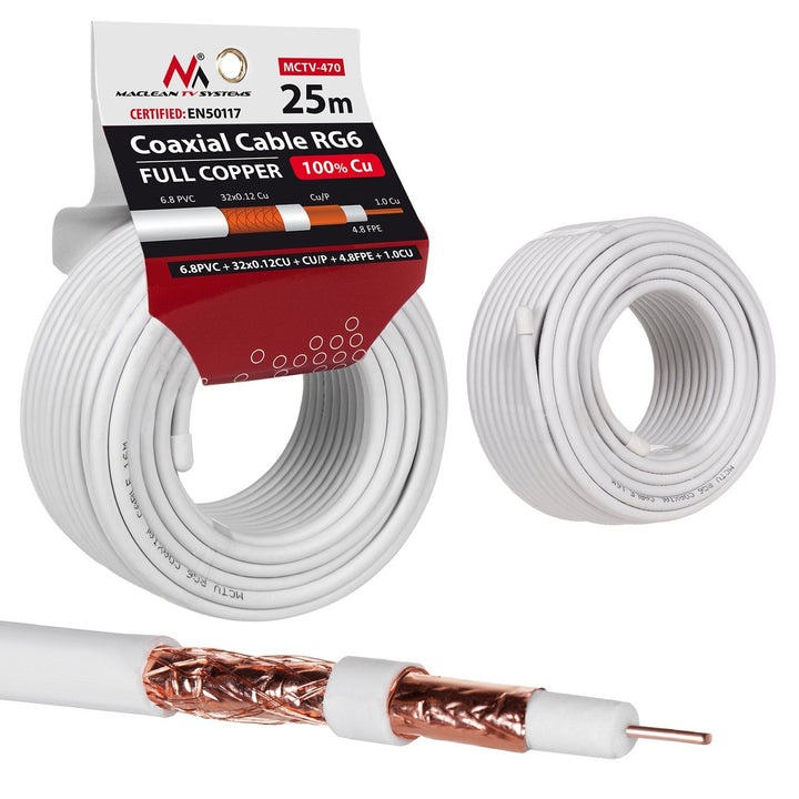 RG6 25M Maclean MCTV-470 1,02 CU+4,8 FPE+CU/P+32*0,12 CU+6,8 PVC satellitkoaksialkabel
