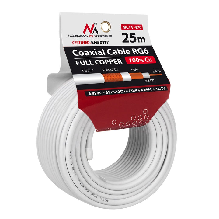 RG6 25M Maclean MCTV-470 1,02 CU+4,8 FPE+CU/P+32*0,12 CU+6,8 PVC satellitkoaksialkabel