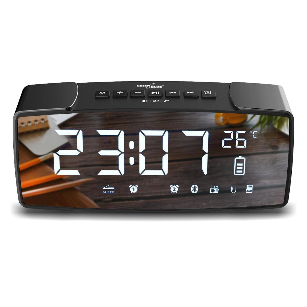 Bluetooth 4.2 radioalarm, FM, aux-in, 6W, temperatur, alarm, ur, 2200mAh batteri GreenBlue GB200