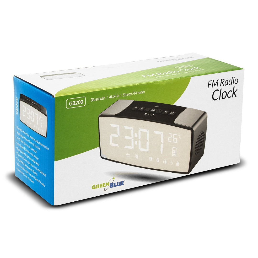 Bluetooth 4.2 radioalarm, FM, aux-in, 6W, temperatur, alarm, ur, 2200mAh batteri GreenBlue GB200