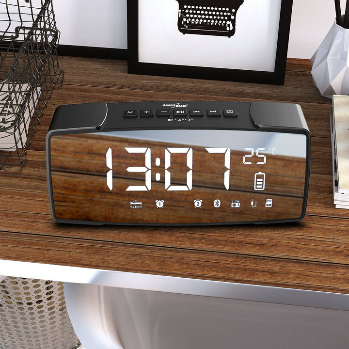 Bluetooth 4.2 radioalarm, FM, aux-in, 6W, temperatur, alarm, ur, 2200mAh batteri GreenBlue GB200