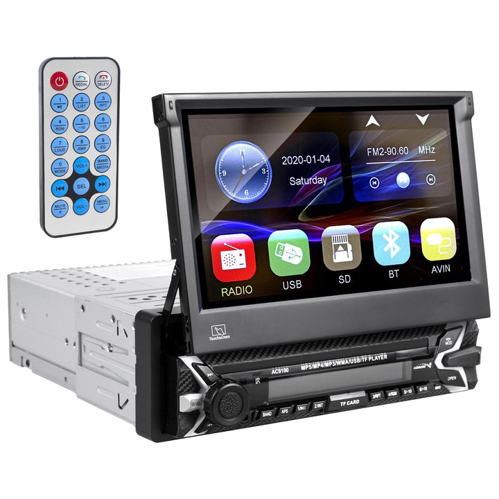 Audiocore AC9100 LCD 7" radioafspiller med udtrækkelig berøringsskærm, 1080P MP5 AVI DivX Bluetooth håndfri RDS + fjernbetjening