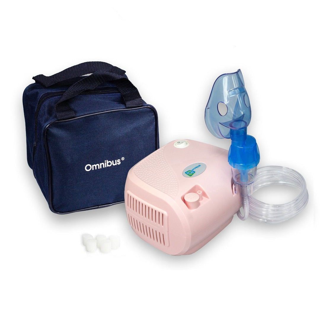 Omnibus inhalator, kontinuerlig drift, 2 masker, ekstra filtre, pudderrosa, BR-CN116B