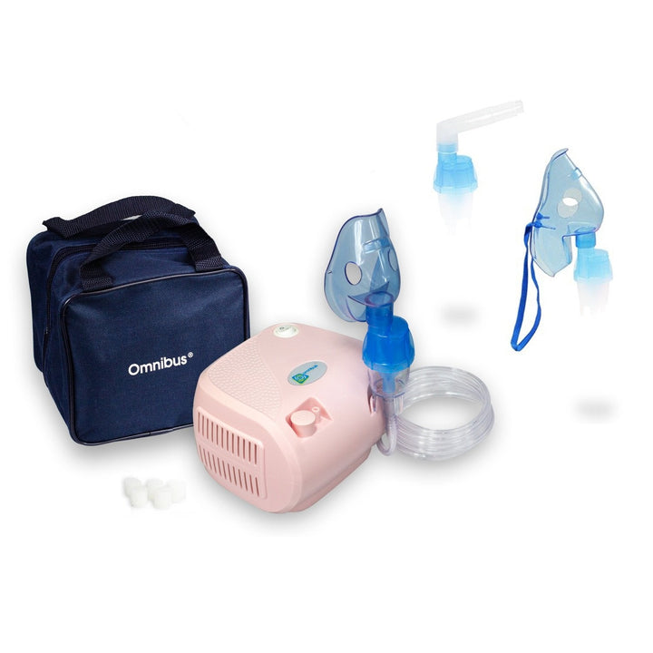 Omnibus inhalator, kontinuerlig drift, 2 masker, ekstra filtre, pudderrosa, BR-CN116B