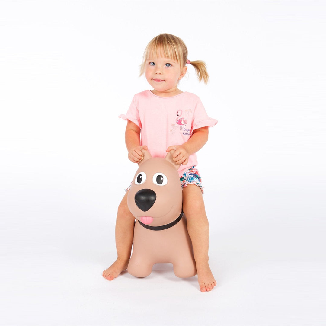 Brun hund Tootiny - oppusteligt hoppetøj til børn