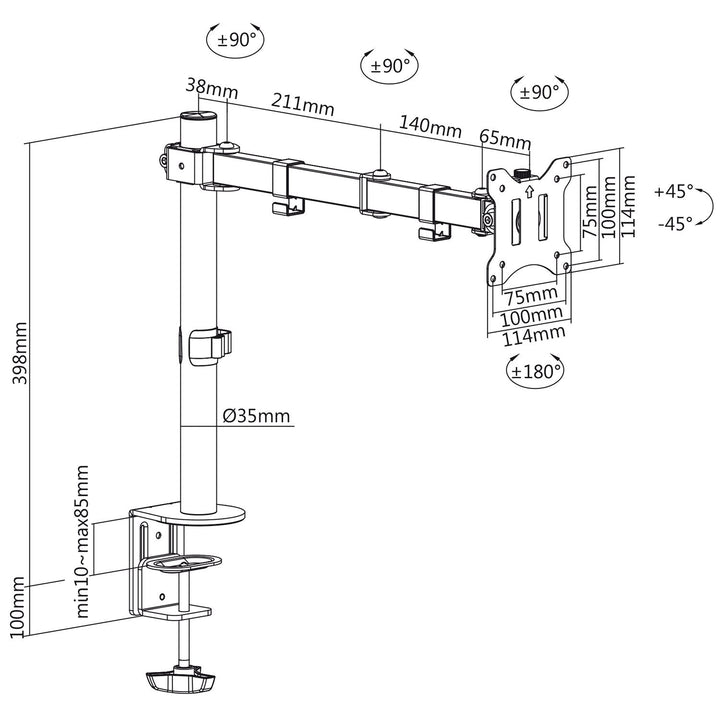 Bordholder til LCD-skærm Maclean MC-883 17-32" 8 kg vesa 75x75 og 100x100 dobbelt arm