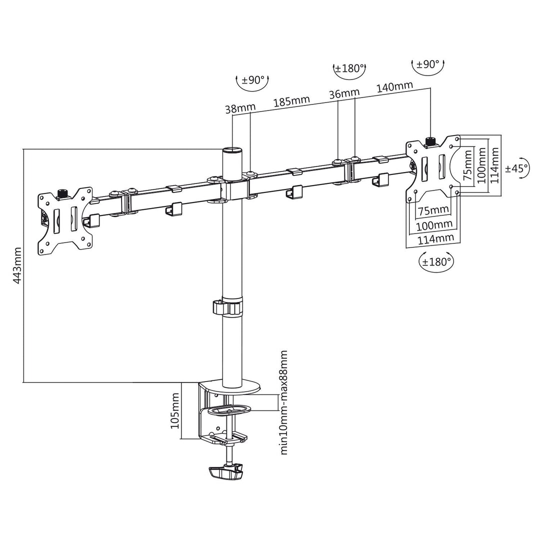 Bordholder til 2 LCD-skærme Maclean MC-884 17-32" 2x 8 kg (maks. 16 kg) VESA 75x75 og 100x100