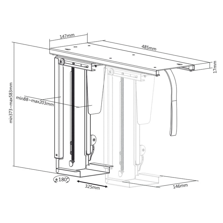 Maclean MC-885 B computerholder, sort, justerbar, maks. 10 kg.