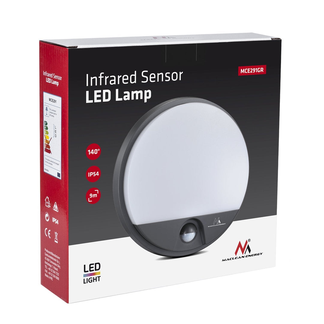 LED-lampe med infrarød bevægelsessensor MCE291 GR 1100 lm 15 W IP54 Maclean Energy, farve: grå