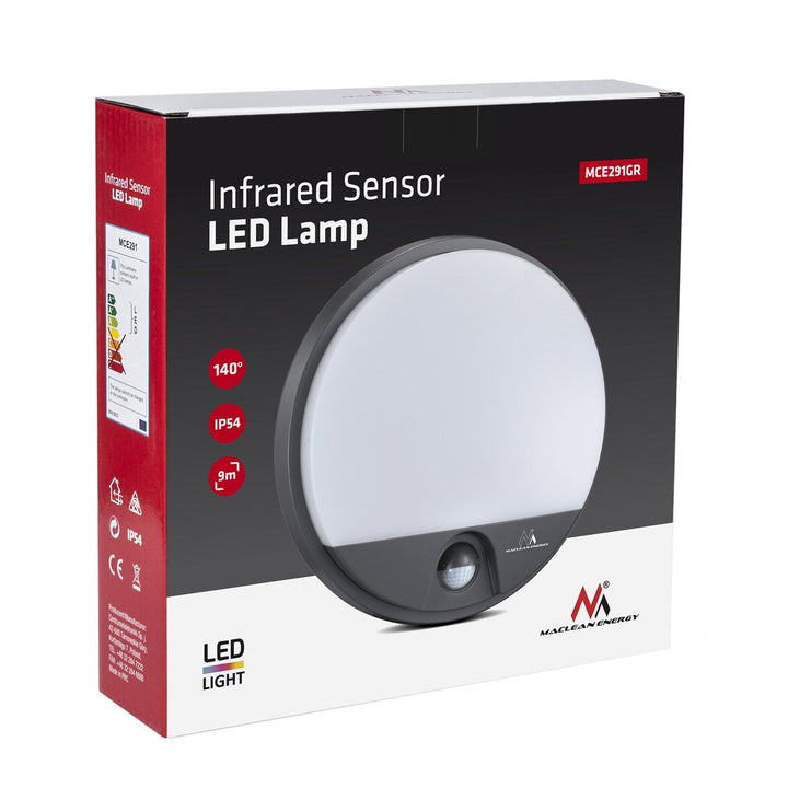 LED-lampe med infrarød bevægelsessensor MCE291 GR 1100 lm 15 W IP54 Maclean Energy, farve: grå