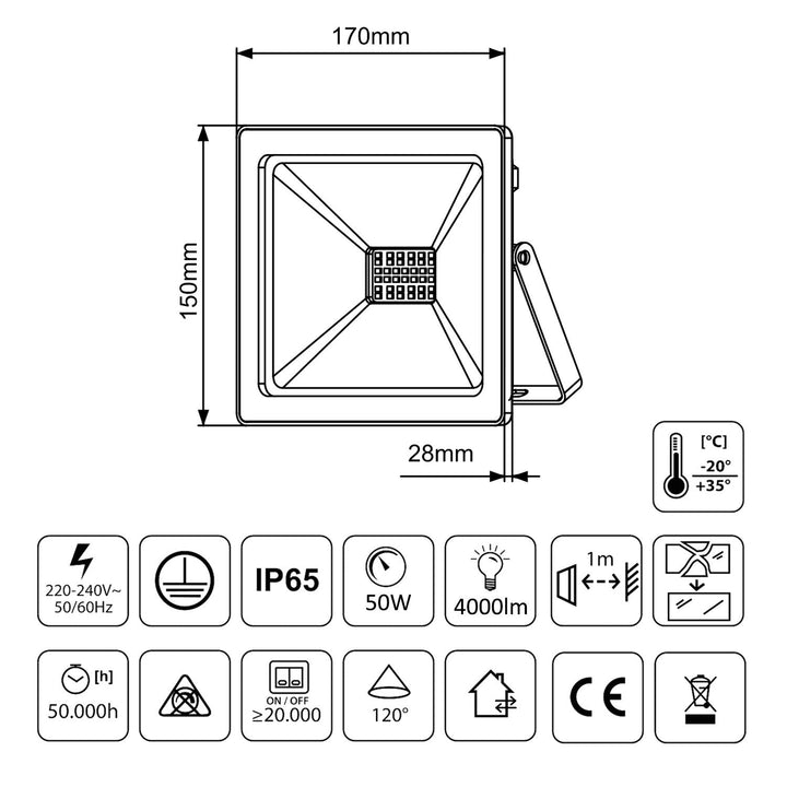 LED-projektør slim 50 W, 4000 lm kold hvid (6000 K) Maclean Energy MCE550 CW, IP65, PREMIUM