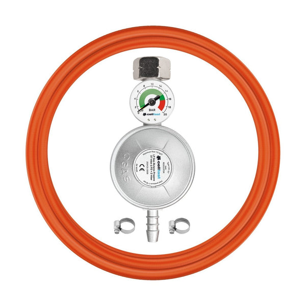 Gasregulator med manometer, slange 2 x klemme SÆT Cellfast