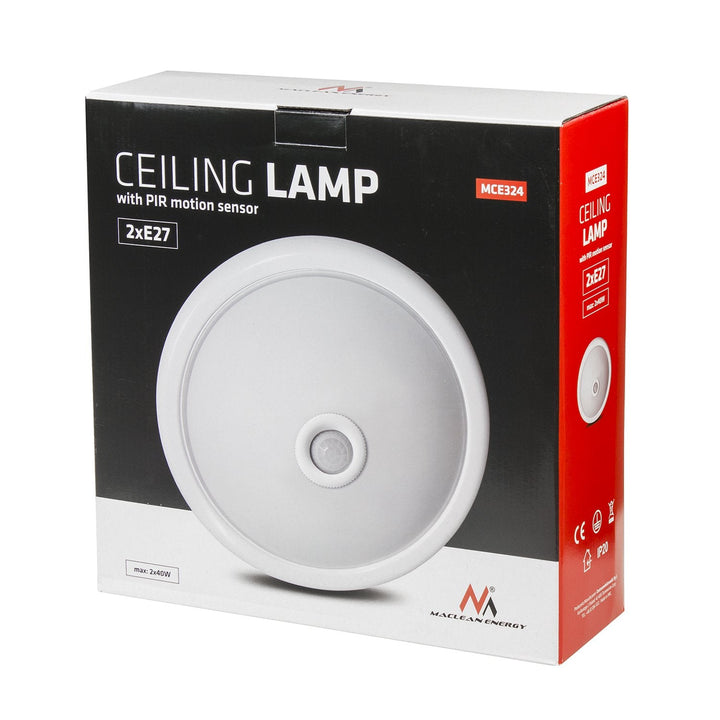 Loftlampe med PIR-sensor og udskiftelig lyskilder 2x max 40W med E27-fatning, 220-240V~ 50/60Hz MCE324