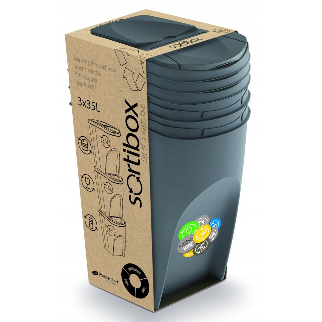 Sortibox affaldssorteringskurv 3x35L grå