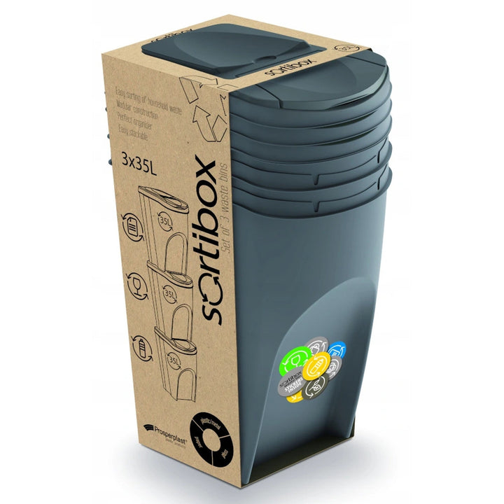 Sortibox affaldssorteringskurv 3x35L grå
