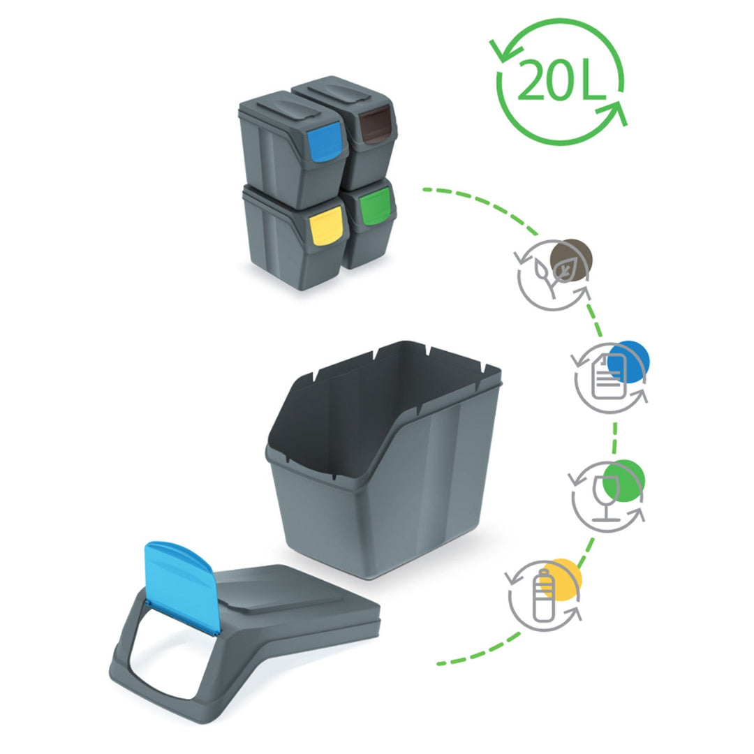 Sortibox 4x20L grå affaldssorteringskurve ISWB20S4